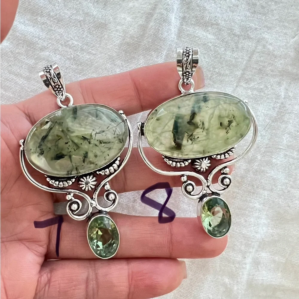 925 Moss Prehnite w/ Epidote! Pendant Necklace